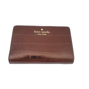 Kate Spade KN223 Madison Metallic Croc Embossed Medium Bifold Wallet Hot Fudge